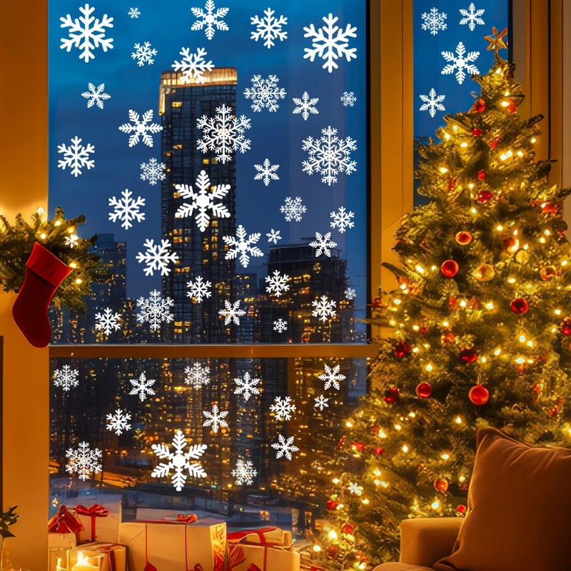 MAGLOGY 144pcs Christmas Snowflake Window Clings Stickers, Christmas Window Decorations Xmas Decals Decor for Glass Indoor Holiday, Winter Snowflake Decals for Home Party Supplies Thanksgiving Décor - Image 2